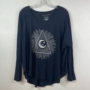 Grayson Threads Womens Large Black Celestial Moon Star Graphic Long Sleeve Top